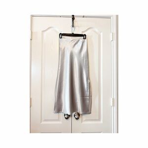 Pink Lily Satin Slit Maxi Shimmering Silver Skirt Size XS
